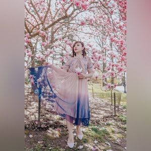 Chicwish chiffon blue ombré floral midi dress